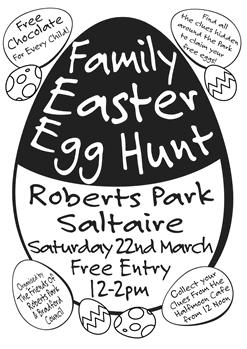 Easter Egg Hunt, Roberts Park, Saltaire, Sat. 22 March 12 - 2 pm. Free entry.